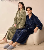 2026 Autumn Winter New Thick Coral Fleece Couple Bathrobe, Long Flannel Robe for Men Women Warm Home Pajamas Loungewear