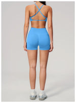 Seamless Yoga Excersize Sets Women Cross Back Sports Bra Tracksuit Workout Clothes High Waist Hip Lifting Shorts Fitness Suits
