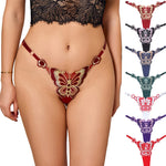 Butterfly Lace Thong for Women Low Waist G-String Transparent Mesh Panties Sexy Embroidered Briefs Adjustable Waist Culotte Femm
