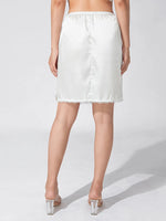 Women's Solid Color Skirts Elastic Waist Satin Underskirt Lace Trim Skirt for Under Dresses Black/White