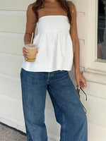 Women's Summer Tube Tops Solid Color Sleeveless Strapless Loose Bandeau Tops Casual Elegant Chic Shirts