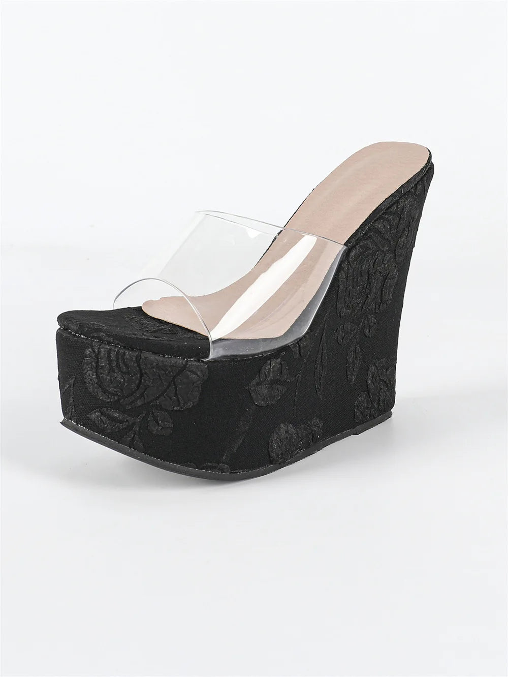 Summer Bohemia Vacation Flower Embroidery Platform Sandals Women Wedges Mules Shoes Super High Heels Outdoor Slides Sandals