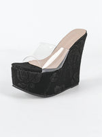 Summer Bohemia Vacation Flower Embroidery Platform Sandals Women Wedges Mules Shoes Super High Heels Outdoor Slides Sandals