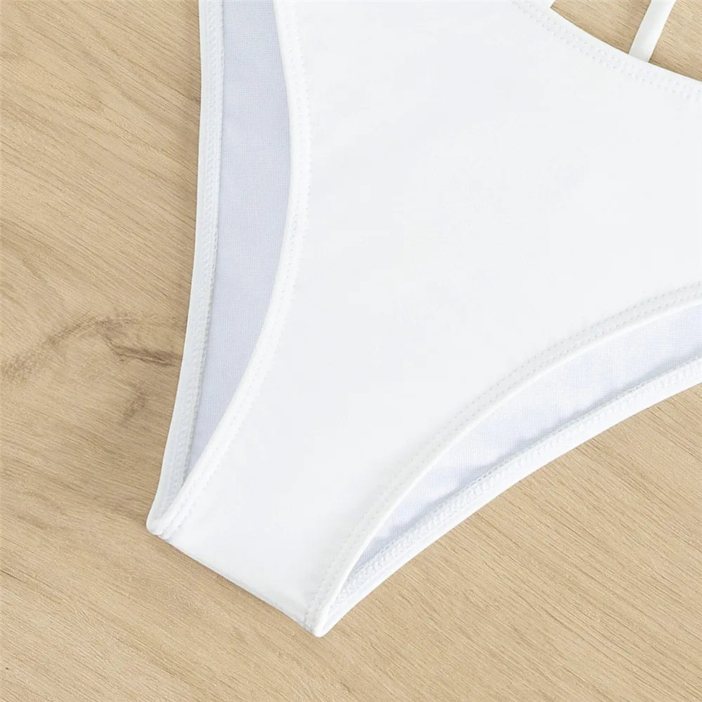 Sexy White Shell String Halter Triangle Bikini Set Women Swimwear Micro Thong Swimsuit Bathing Suit Mini Bikinis 2026 Mujer Swim