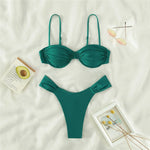 Sexy Wrinkled Underwired Brazilian Bikini Female Swimsuit Women Swimwear Two-pieces Bikini Set Triangle Bathing Suit Swim Lady