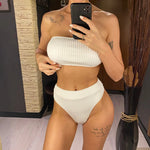 S - XL Bandeau Wrinkled Female Swimsuit High Waist Bikini Women Swimwear Two-Pieces Bikini Set Bather Bathing Suit Swim V5904