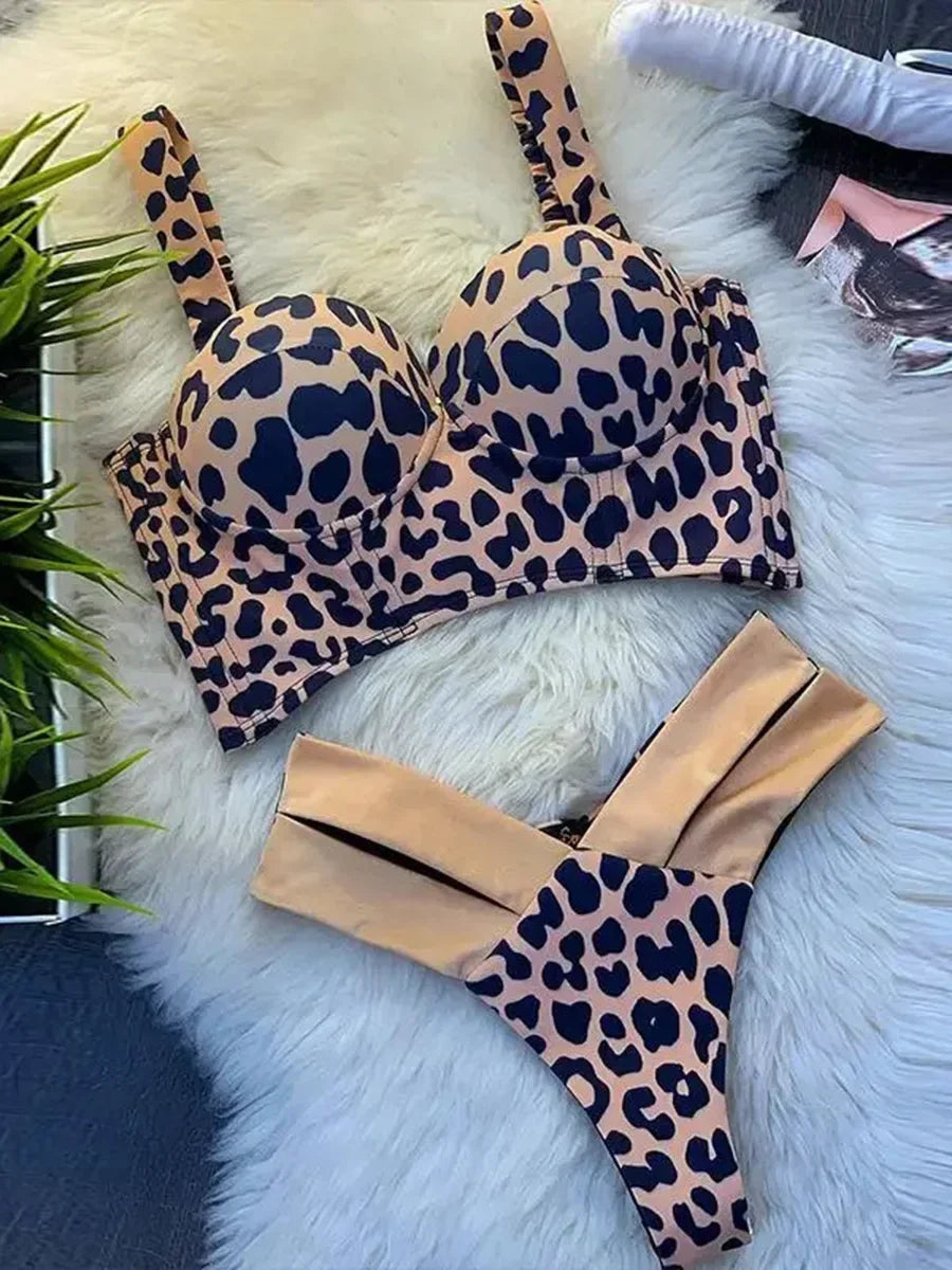 Leopard High Waist Bikini Push Up Bra Cup Bikinis 2026 Women Swimsuit Female Swimwear Two Piece Bikini Set High Cut Bathing Suit