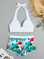 2026 Halter Bikini Set Short Swimsuit Women High Waist Swimwear Female Printed Bathers Swimming Bathing Swim Suit Beachwear