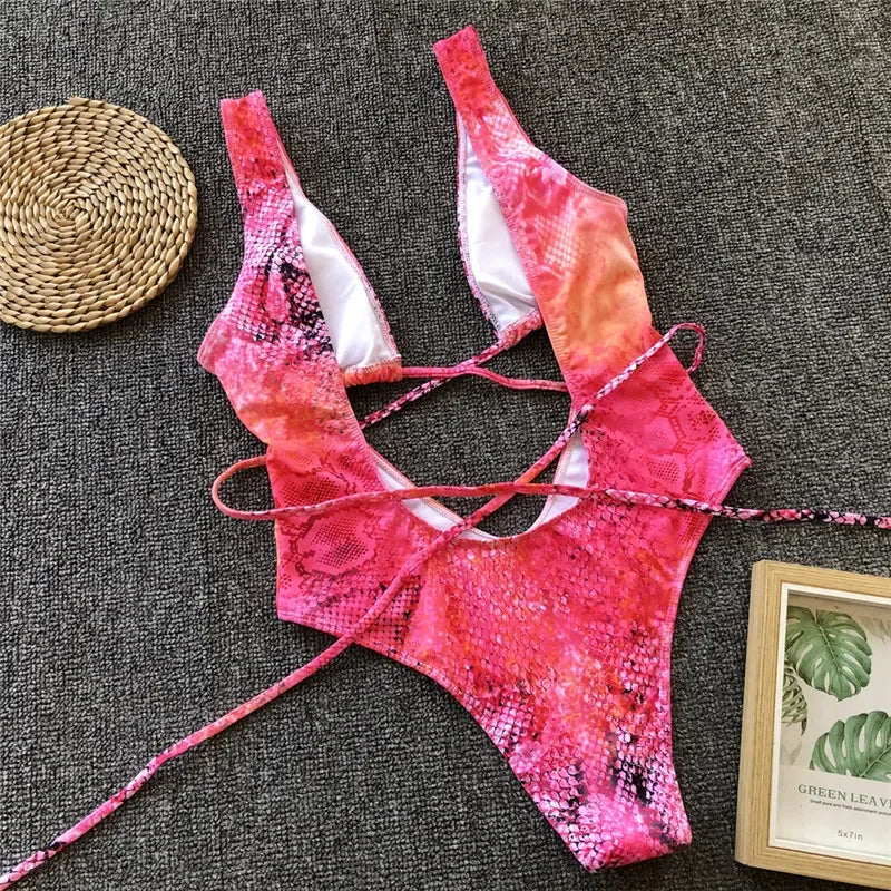 Deep V Neck Wrap Around High Cut Women Swimwear One Piece Swimsuit Female Monikini Tummy Cut Out Bathing Suit Swim Beach Wear