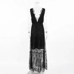 Sexy Deep V-neck Sleeveless Lace Dress Streetwear Women 2026 Backless Tunics A-line Party Dresses Long Maxi Robe Black White