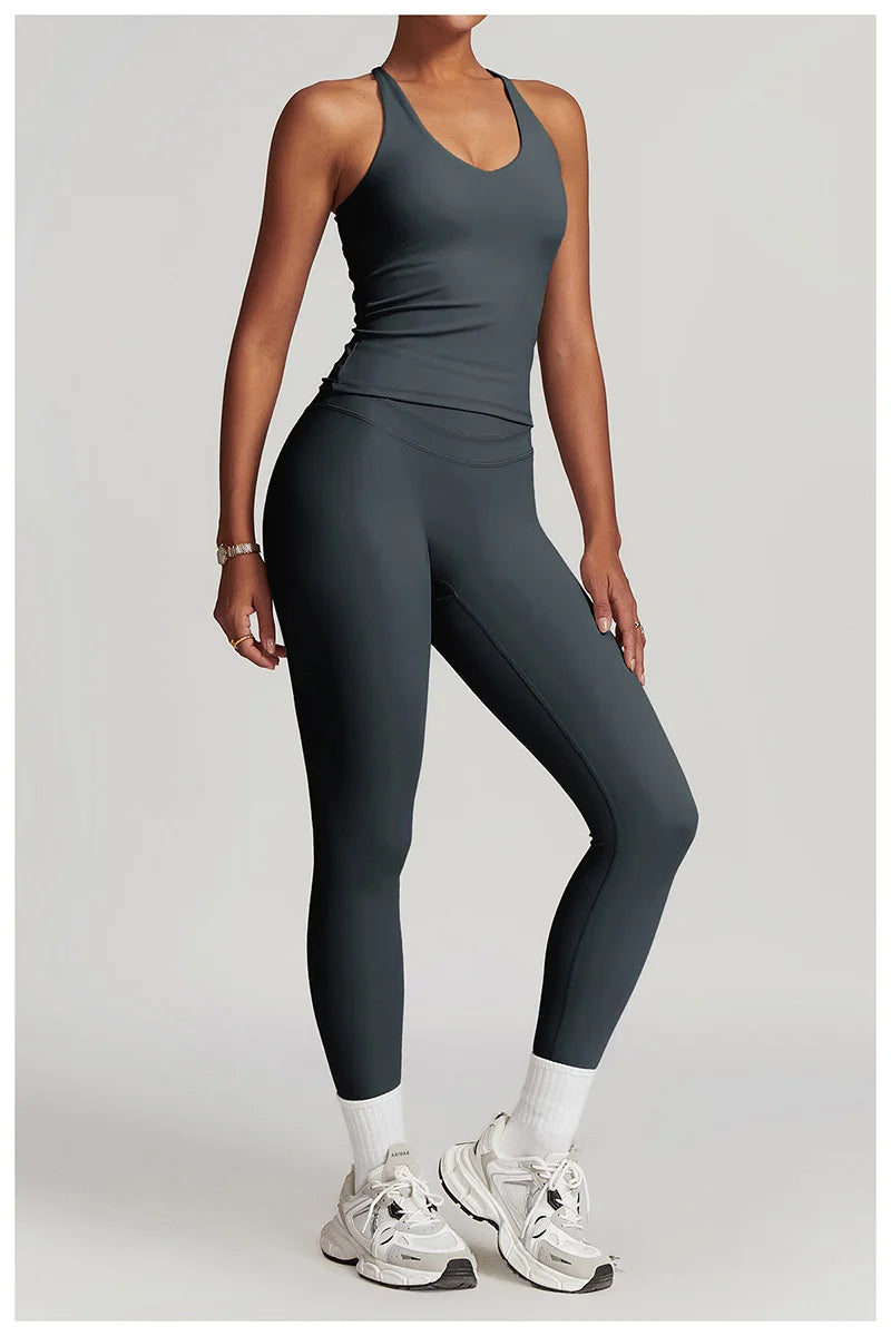 Yoga Set 2PCS Women Tracksuit Nude Feeling Workout Sets Gym Clothes Push Up Fitness Running Sportwear Sport Bra Leggings Suit