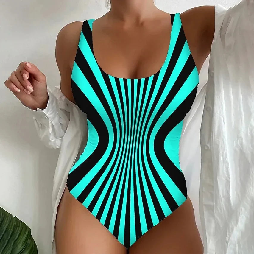 Sexy Black Striped One Piece Swimsuit Large Size 5XL Women Slim Pad Tummy Control Swimwear Beach Bathing Suit Tankini Set 2025