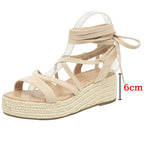 2024 Big Size 43 Women's Comfy Walking Wedge Espadrilles Sandals Summer Leisure Round Toe Platform Ankle Strap Shoes