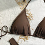 Brown String Halter Triangle Bikini Ribbed Solid Swimwears Sexy Swimsuit Women 2026 Padded Bikinis Sets Bathing Swimming Suit