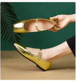 2025 Elegant Woman Square Toe Lolita Lady Barefoot Boat Gold Flats Elegant Soft Sole Ballerina Party Mary Jane Shoes