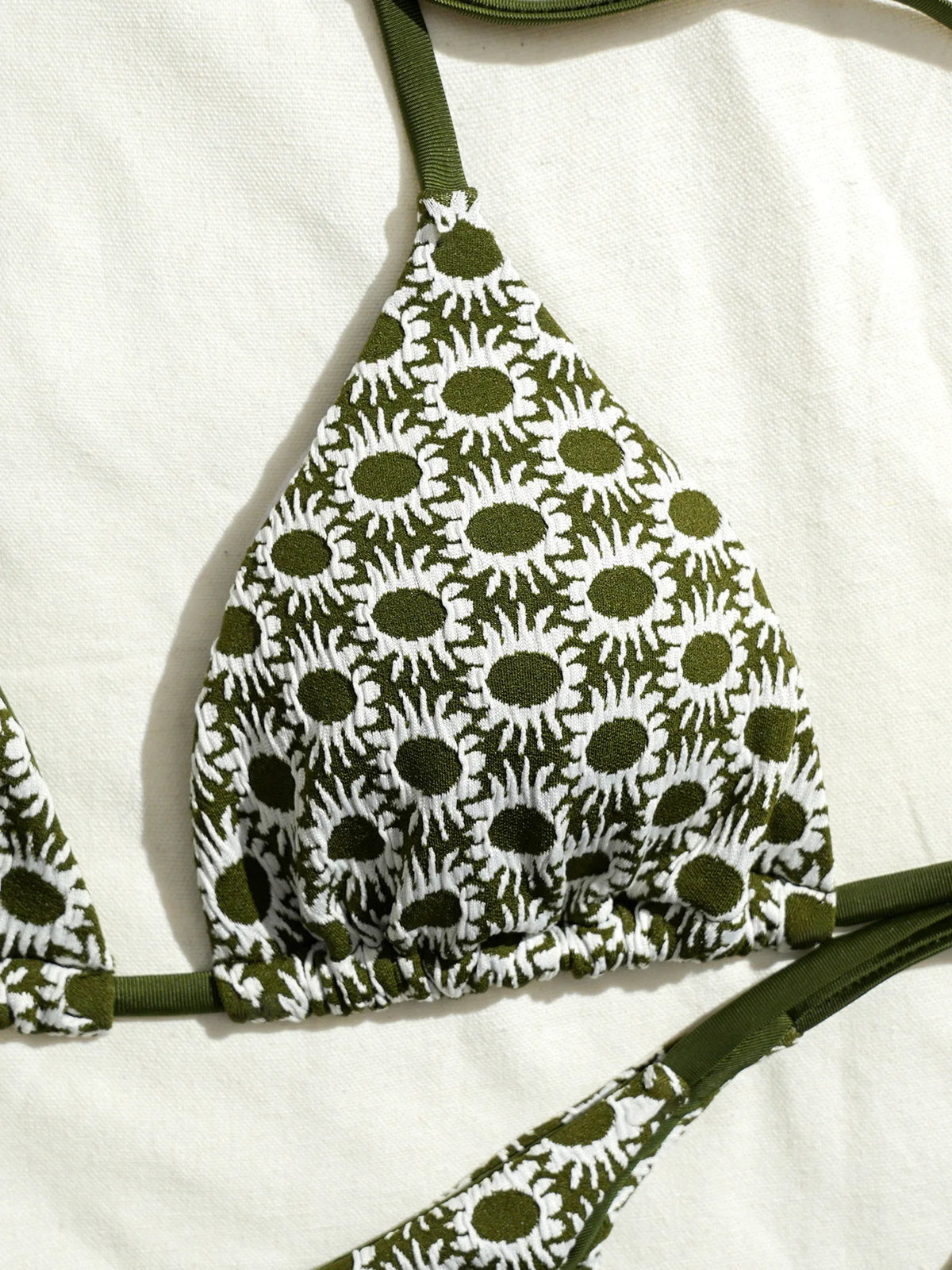 Sexy Green Sunflower Print Mini Bikini 2026 Women Halter Push Up Bra Tie Side Bandage Thong Swimsuit Beach Bathing Suit Swimwear