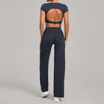 Women's Seamless Yoga Sets Sports Fitness Short-sleeved Loose Hip-lifting Pants Tracksuits Workout Gym Training Slim Fit Sets