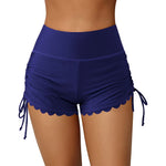 Women Swim Shorts High Waist Drawstring Wavy Hem Bathing Suits Surfing Bottoms 2024 Summer Beach Shorts Swimwear
