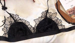 French Embroidery Lace Bralette Wireless Triangle Cup Bra for Women Elegant Underwear Set Thin Straps Small Chest Cover MOYISU