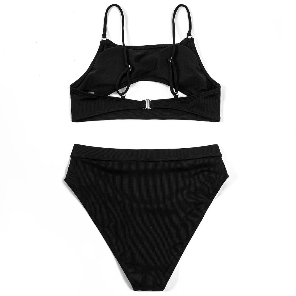 ZTVitality Black Hollow Out Sexy Women Swimsuit 2024 New Bikini Padded Bra High Waist Summer Beach Swimwear Brazilian Biquini