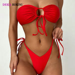 DEKA Women Brazilian Bandeau Bikini Set Pleated Thong Swimsuit Female Mini Strapless Swimwear Swimming Beachwear Bathing Suit