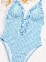 Deep V Neck Frilled Ruffled Halter Women Swimwear Monokini High Leg Cut Bather Bathing Suit Swim One Piece Swimsuit Female K8055
