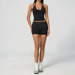 Quick Drying Polka Dot Patchwork Yoga Sets Women Hanging Neck Slim Shockproof Sports Tank Top Gym High Waist Shorts Fitnss Suit