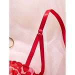 Romantic Honeymoon Lingerie for Women Red Mesh Heart Embroidery Sexy Transparent Underwear Half Cup Underwire Bra&Panty Set