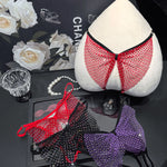 Rhinestone Sex Underwear Fishnet Crotchless Open T Pants Couple Panties Lace Women G String Hot Erotic Briefs Thong Intimates