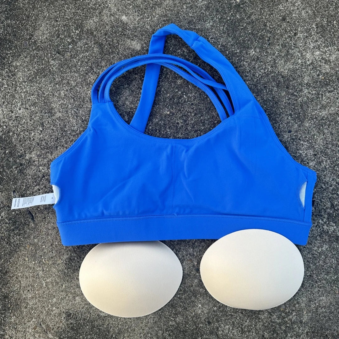 Solid Color Women Fitness Sport Bra Top High Strength Cross Shoulder Strap Gym Underwear Shockproof Tight Workout With Chest Pad
