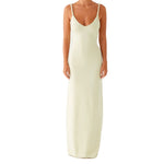 Women Sleeveless Summer Solid Color Twisted Straps Dresses V-Neck Backless Party Club Vacation Beach Long Dresses