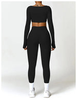 Hearuisavy Summer 2PCS Long Sleeve Gym Set Women Yoga Clothes Quick-Drying Sportswear Running Leggings Workout Sports Crop Top