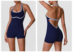 Color Blocking Yoga Jumpsuit Women Sleeveless Hollow Out Backless Slim Sports One Piece Short Suit Gym Running Fitness Rompers