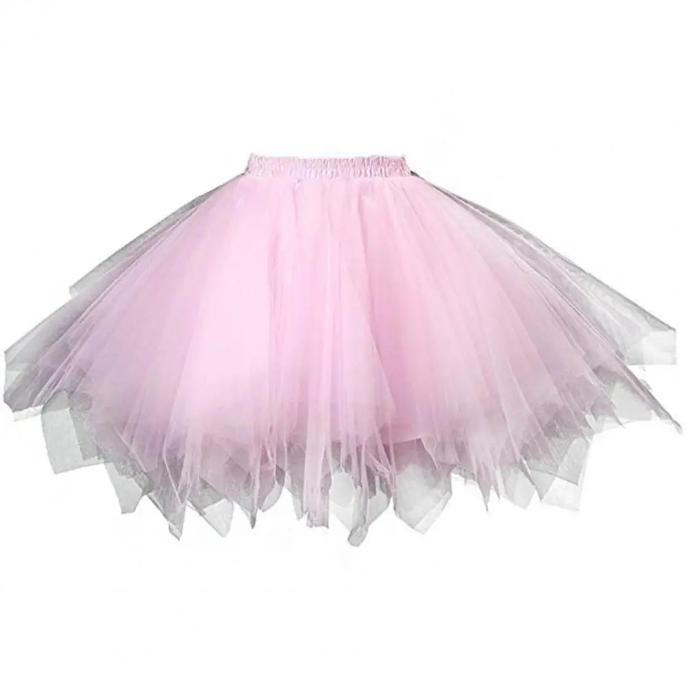 Women Skirt A-line Big Swing Multi-layered Candy Color High Elastic Waist Fluffy Gauze Dancing Performance Short Pleated Skirt