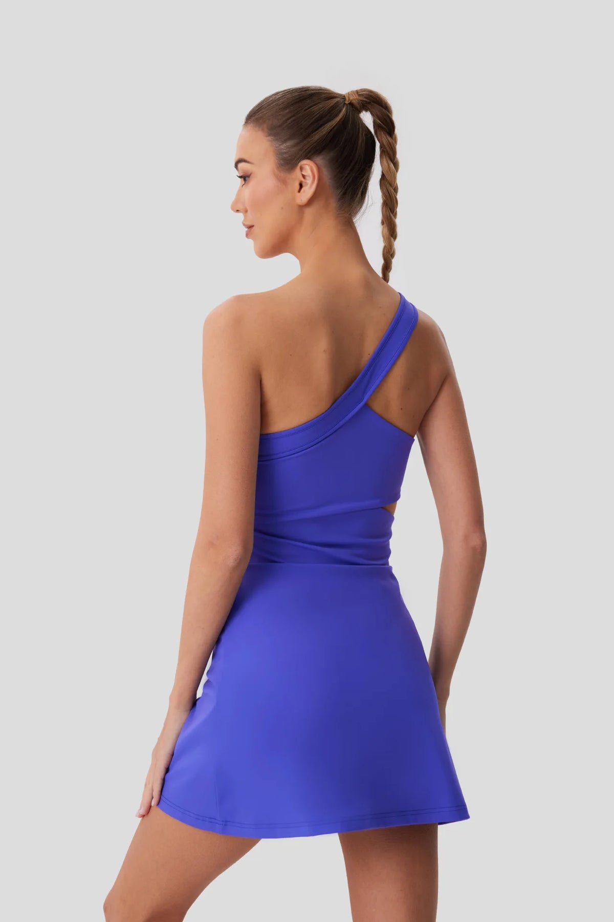 Sexy Hollow Waist Tennis Dress Women One Shoulder Pleate Sleeveless Built in Bra with Inner Separate Shorts Yoga Golf Dresses