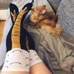 Women Thigh High Stockings Chicken Feet Print Long Socks Over Knee Socks Funny Novelty Socks Cartoon Animal Paws Stockings