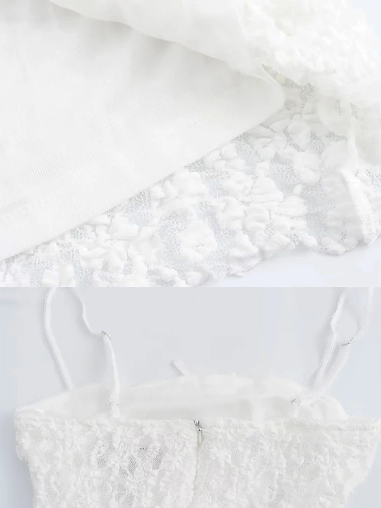 Foridol White Lace Sexy Summer Women Party Dress Beach Slip Bodycon Dress 2025 Spaghetti Strap Bowknot Floral Vestidos Sundress