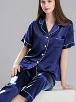 Autumn Winter Stain Silk Pajamas Set for Women Casual Soft Breathable and Relaxed Fit Shirt Tops and Long Pants Sleepwear