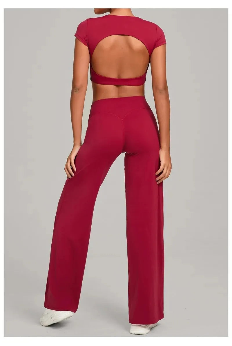 Women's Seamless Yoga Sets Sports Fitness Short-sleeved Loose Hip-lifting Pants Tracksuits Workout Gym Training Slim Fit Sets