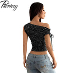Phantasy Women's One Shoulder Sequin Sparkly Tops Sleeveless Asymmetrical Vest Fashion Y2K T-Shirt Women's Vestido 2025 Summer