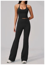 New Yoga Sets Women Summer Seamless Thread Hanging Neck Sports Vest Exercise Fitness Suit High Waist Wide Leg Pants Tracksuit