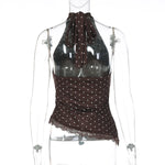 FDYOUI Women's Chic Polka Dot Tanks Top 2026 Summer Off Shoulder Lace Patchwork Corset Bandage Backless Crop Tops Streetwear