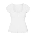 Summer Women Short Sleeve T-shirt Solid Color Low-necked Pleated Hem Casual Tops Y2K Retro Shirts