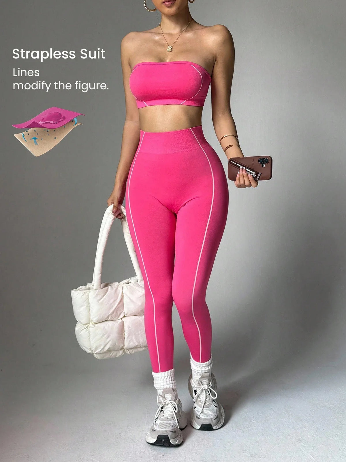 Women Strapless Bandeau Sports Bra Seamless High Waist Yoga Leggings Set Padded Workout Fitness Gym 2 Piece Outfits