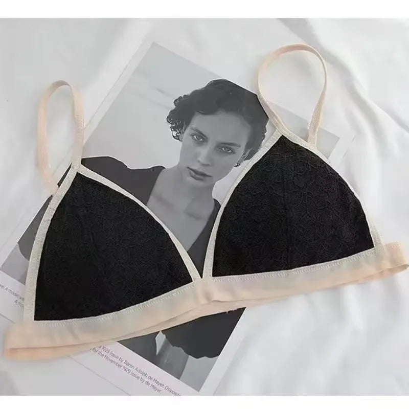 Lace Women's Bra Sexy Lingerie Without Steel Ring French Underwear Triangular Cup Push Up Bra Comfort V Neck Bralette