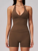 New Seamless Yoga Thread Set Women Hanging Neck V Neck Slim Sports Tank Top Hip Lifting Abdominal Tightening Shorts Fitness Suit