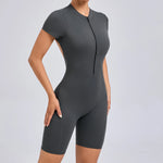 Padded Backless Yoga Cycling jumpsuitWomen Zipper GYM Sportswear Fitness One Piece Sports Suit V Back Workout Playsuit