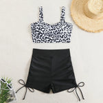 Vintage Black Leopard Print Bikini Set 2025 Women Drawstring Side High Waist Panties Swimsuit Bathing Suit Swimwear Beachwear