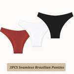 3PCS Seamless Panties Ultra-thin Brazilian Maillard panties Women Ice Silk Underwear Sexy Panty Low Waist G-string Female Solid