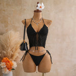 Sexy Black Triangle Bikini Set 2026 Women Lace Front Tie Push Up Crop Top Micro Swimsuit Beach Bathing Suit Two Piece Swimwear